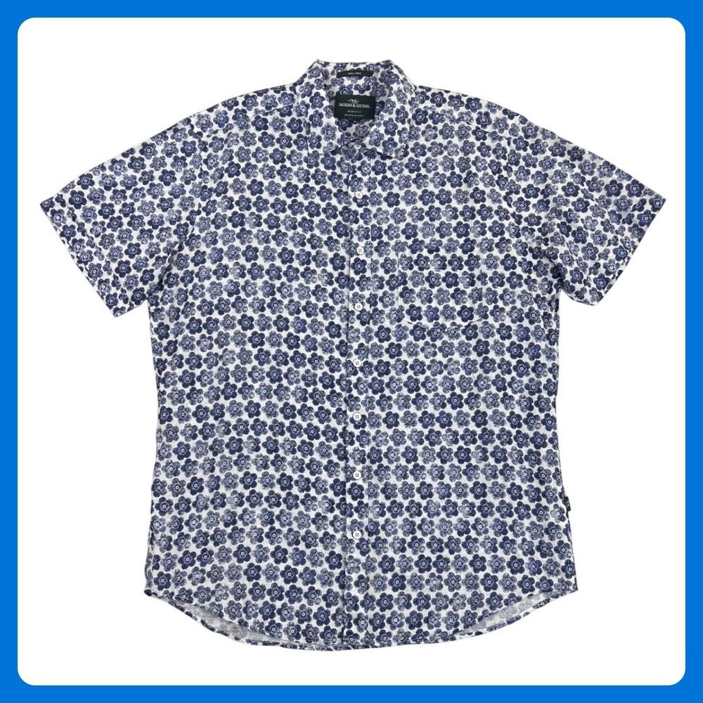 Rodd & Gunn Floral Button Up Shirt Men‎ XL Blue 100% Linen Sports Fit Italy